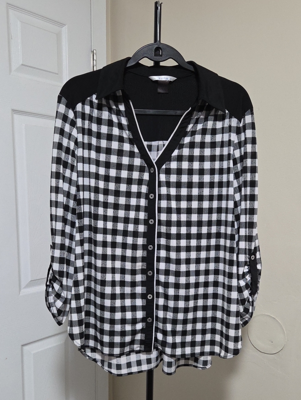 Nygard Black and White Gingham Button-Down Shirt with Contrast Yoke